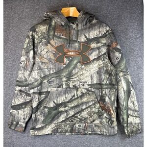 Under Armour Mossy Oak Camo Hoodie Mens Size M Pocket Fleece Lined Pullover Hunt